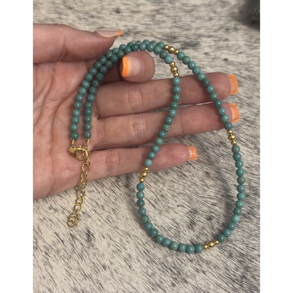 Native American Gold Over Sterling Navajo Pearl Turquoise Round Necklace 16”-18” - Picture 1 of 12